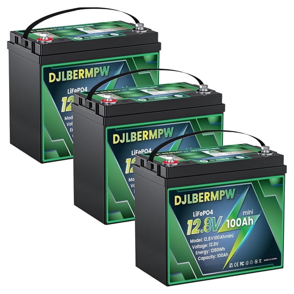 3 Pack Mini 12V 100Ah LiFePO4 Lithium Battery 100A BMS 4000+ Deep Cycle for Solar, Marine