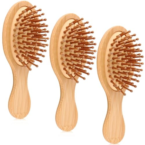 3 Pack Mini Bamboo Hair Brush Small Massage Scalp Detangling Hairbrush Wooden Pocket Travel Brush for Women Men All Hair Types