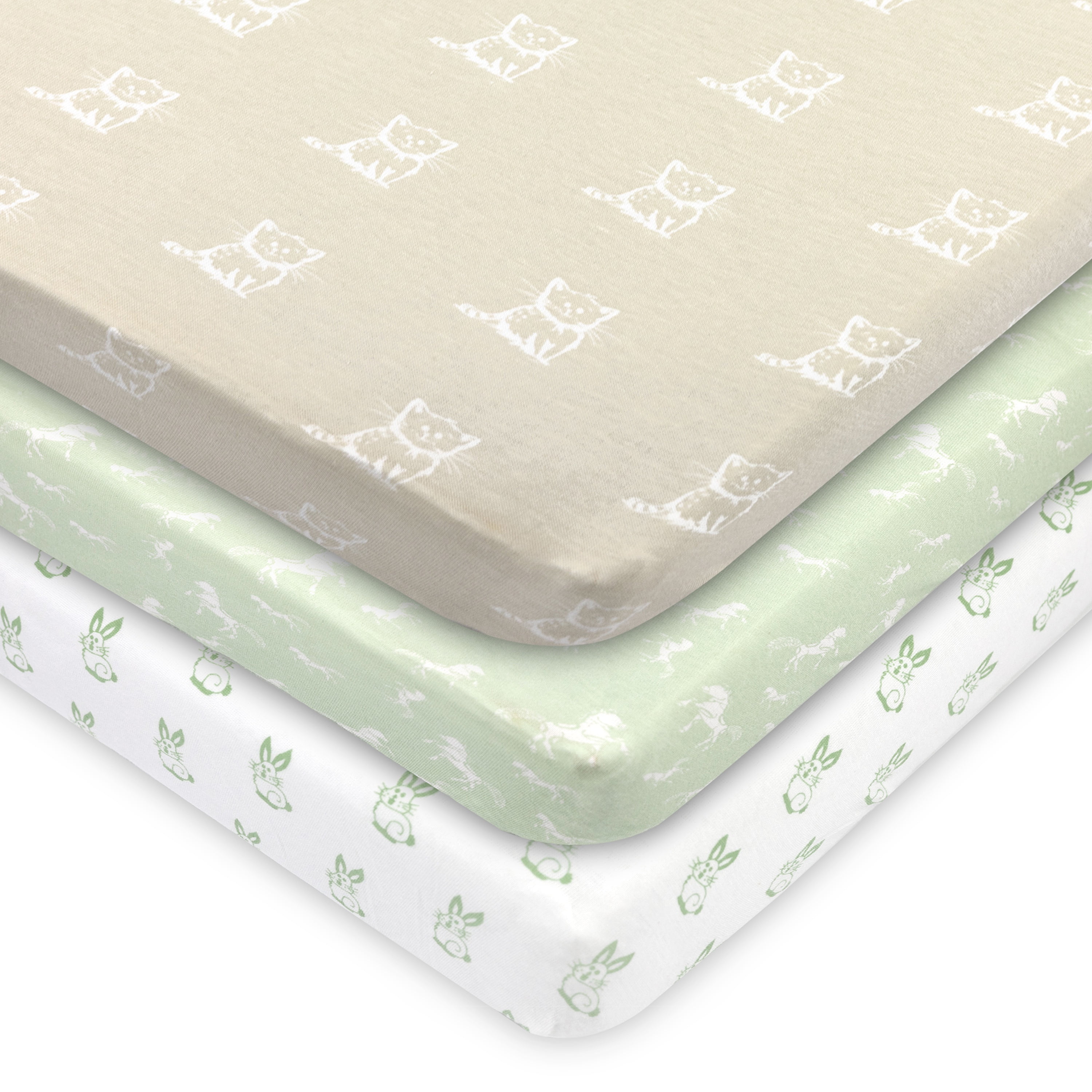3-Pack Mini Crib Sheets – 100% Cotton, Soft & Breathable Fitted Sheets for Pack and Play & Mini Cribs (38” x 24” x 5”)