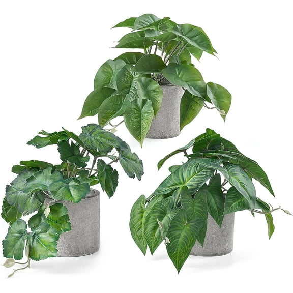 3 Pack Mini Fake Potted Artificial Plants Faux Plants Indoor Farmhouse Greenery Decor for Shelf Bathroom Table Centerpiece Home Office Decoration A
