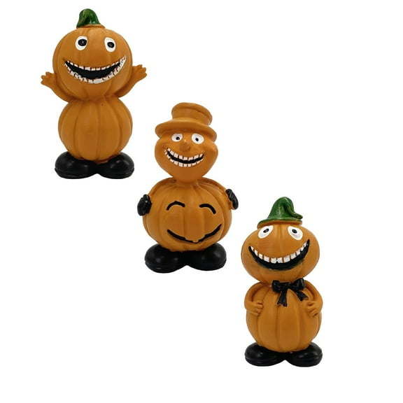 3 Pack Mini Halloween Pumpkin Figurines, Resin Pumpkin Statues for Holiday Table Home Party Decor