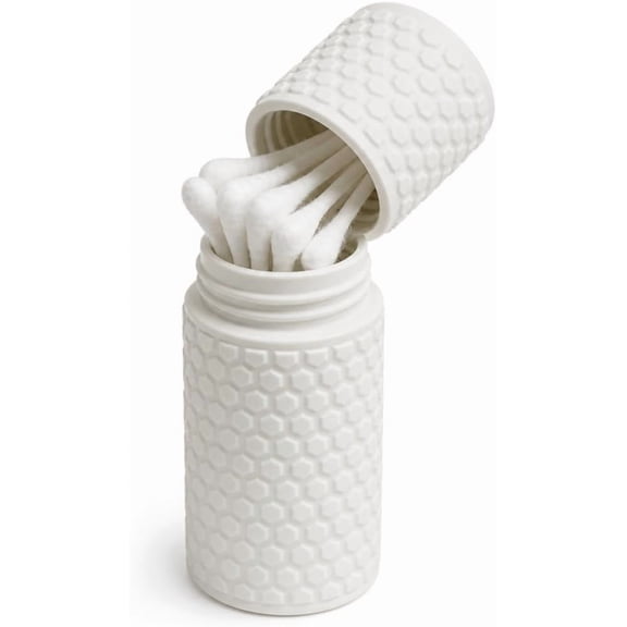 3 Pack Mini Honeycomb Textured Cotton Swab Holders, White Portable Cotton Bud Storage Containers with Lids for Travel, Desk and Bathroom