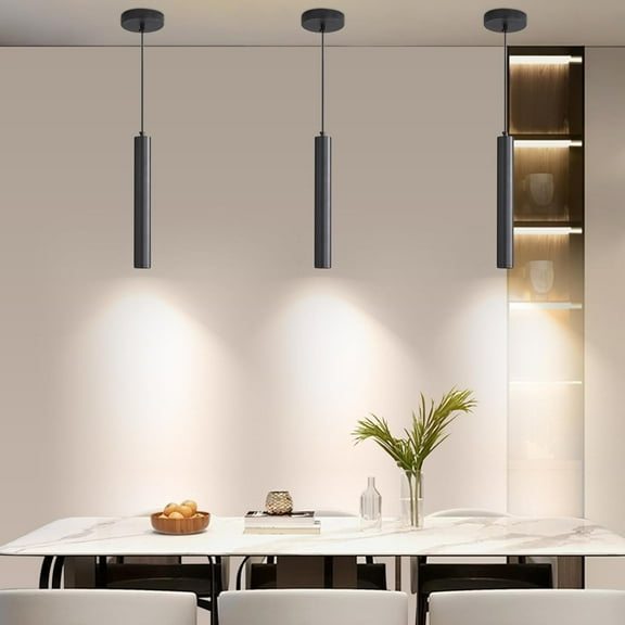 3 Pack Mini Kitchen Island Pendant Light, LED Minimalist Ceiling Hanging Light, 3 Color 3000K/4500K/6500K, Adjustable Height, Black Modern Linear Lamp Lighting for Dining Room, Bedroom, Bar