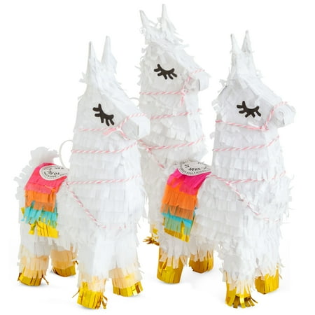 Juvale 3 Pack Mini Llama Pinata - 4.9 x 2.1 x 10.2 in. Multicolor Corrugated Paper & Gold Tissue Accents - Llama Table Decor & Party Supplies - Easy to Fill With Candy & Confetti - Ages 3-14
