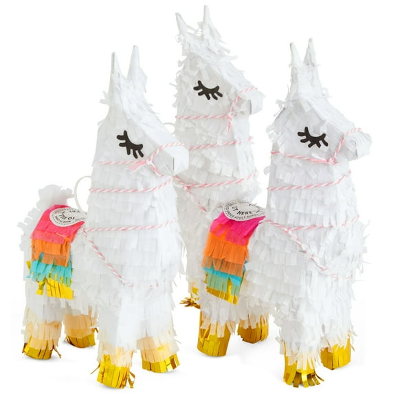 Juvale Mini Pinata Llama 3-Pack - 4.9 x 2.1 x 10.2 In, Multicolor & Gold - Party Favors & Candy-Filled Mini Pinatas for Llama Fiesta, Party Decorations & Table Decor