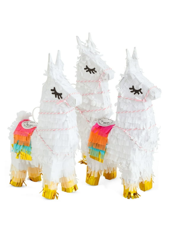 3 Pack Mini Llama Pinata for Birthday Party, Fiesta, Cinco de Mayo Decorations (4.9 x 2.1 x 10.2 Inches)
