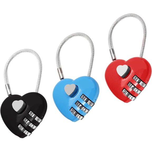 3 Pack Mini Padlock Heart Code Lock 3-Digit Combination Locker for Boxes/Suitcase/Travel Bags(Red/Blue/Black)