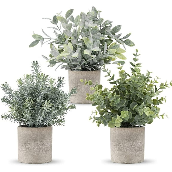 3 Pack Mini Potted Artificial Plants Fake Eucalyptus Greenery in Pots for Home Office Desk Decor