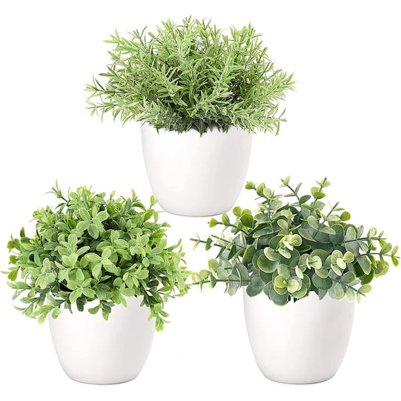 3 Pack Mini Potted Fake Plants Artificial Eucalyptus Plants in Pots for Home Decor Faux Plant Indoor with 4 Inch Frosted Plastic Planter for Office Bathroom Desk Room Greenery Decoration