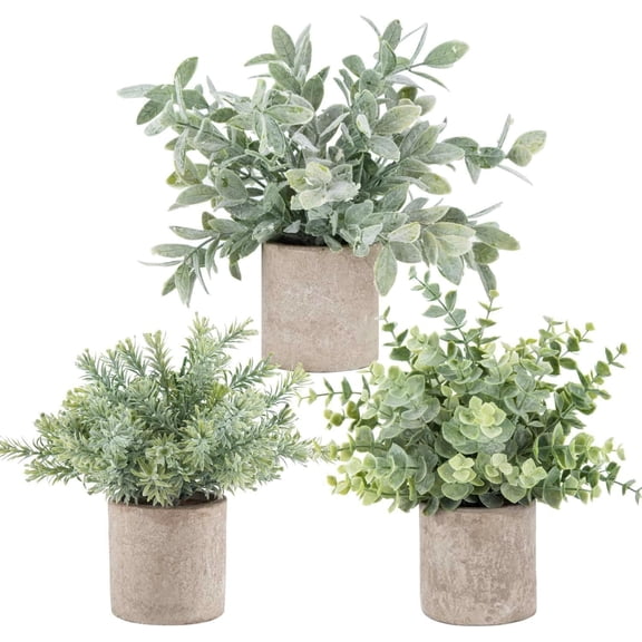 3 Pack Mini Potted Fake Plants Artificial Plastic Euc Topiaries for Home Office Desk Farmhouse Shelf Room Bathroom Decor(Sage Green)