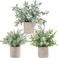 thumbnail image 1 of 3 Pack Mini Potted Fake Plants Artificial Plastic Eucalyptus Plants Topiaries for Home Office Desk Farmhouse Shelf Room Bathroom Decor(Sage Green), 1 of 8