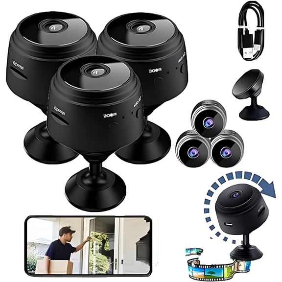 3 Pack Mini WiFi Security Camera 1080P HD, Wireless Magnetic Nanny Cam with Night Vision Motion Detection, Indoor Small Spy Cam for Home Office Baby Pet Monitor, Remote View App Black