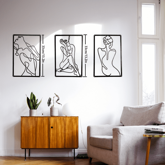 3-Pack Minimalist Abstract Woman Line Art Metal Wall Sculptures, Modern Outdoor Indoor Wall Decor, Elegant Home Gallery Art, Chic Single Panel Metal Art for Living Room, Bedroom, Patio