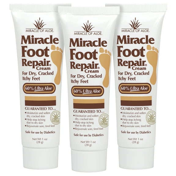 3-Pack Miracle Foot Repair Cream 1 ounce tube with 60% UltraAloe