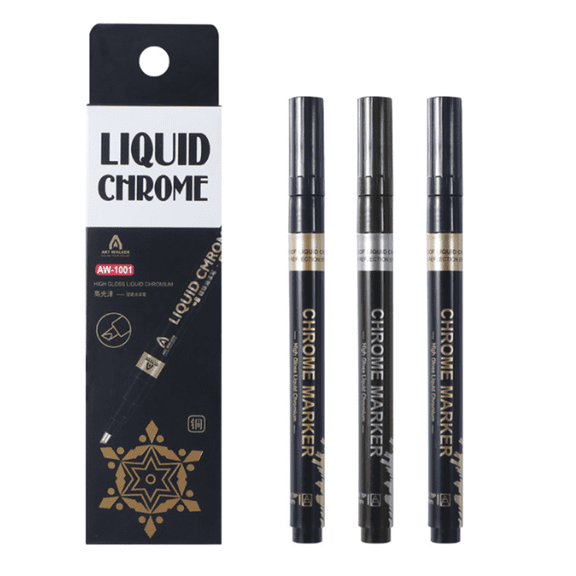 3 Pack Mirror Chrome Paint Markers, Gold Silver Bronze Liquid Metal Pens for Plastic Metal Model Jewelry, Permanent Mirror Finish for DIY Art Touch Up Repair(wwx)