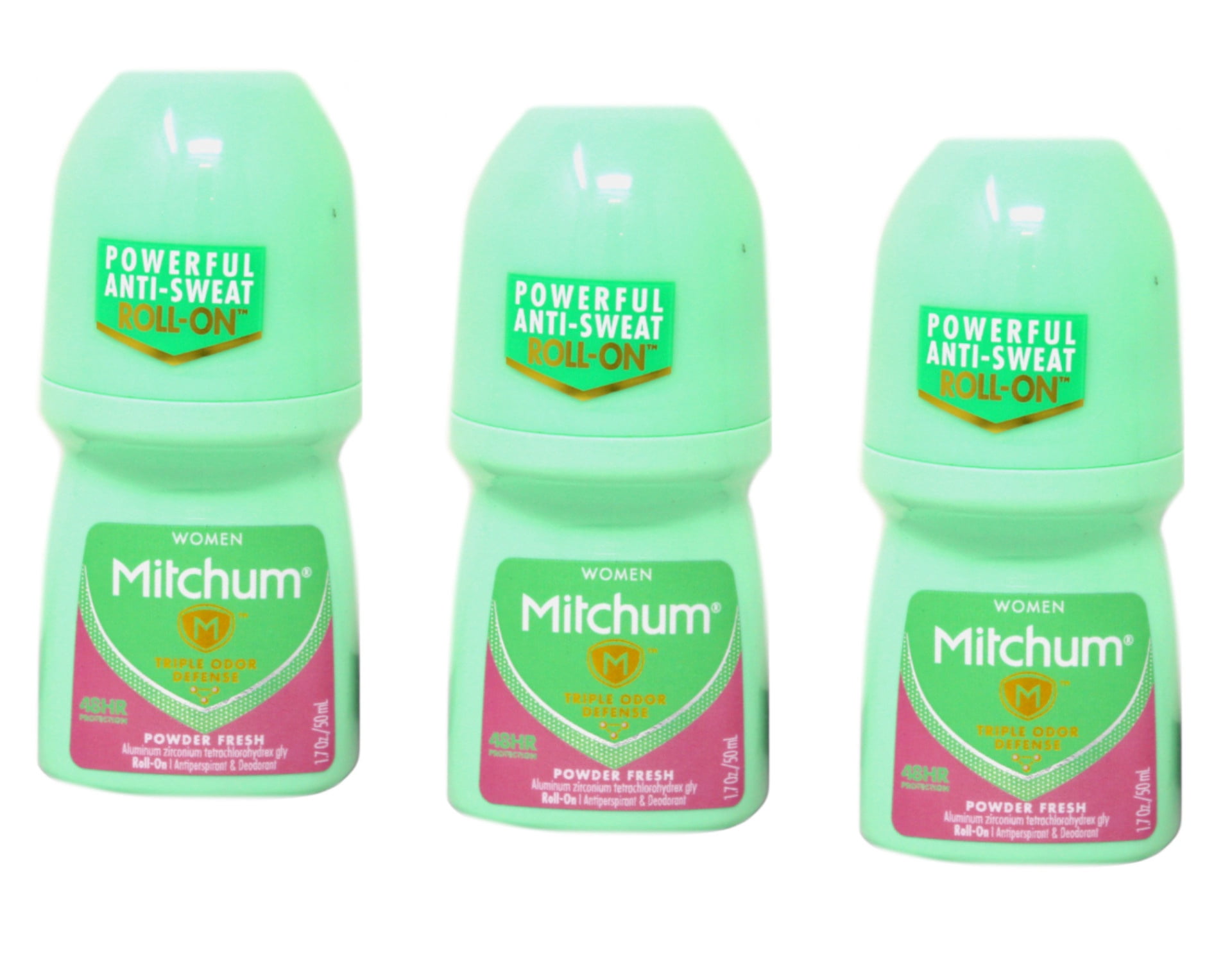 Mitchum Women Roll On Antiperspirant Deodorant Powder Fresh 48 Hour Protection 1.7 oz (Pack of 3)