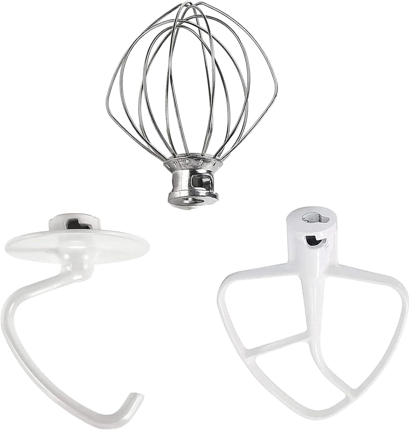 3 Pack Mixer Attachments for Kitchen Aid 4.5-5 Quart Tilt-Head Stand Mixers, Heavy-Duty Metal,Includes K45DH Dough Hook, K45B Flat Beater,K45WW Wire Whip, Dishwasher Safe Replacement Kit by