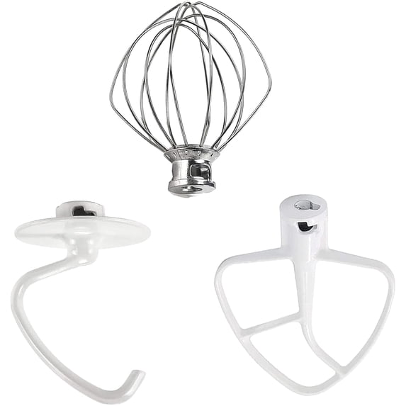 3 Pack Mixer Attachments for Kitchen Aid 4.5-5 Quart Tilt-Head Stand Mixers, Heavy-Duty Metal,Includes K45DH Dough Hook, K45B Flat Beater,K45WW Wire Whip, Dishwasher Safe Replacement Kit