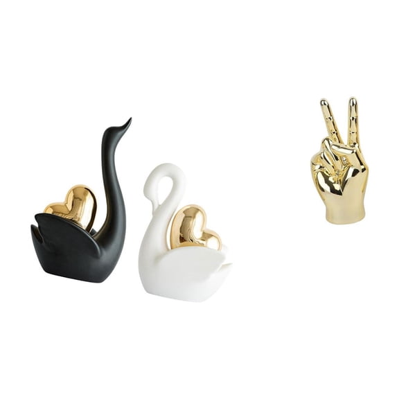 3 Pack Modern Ceramic Swan Hand Gesture Sculpture Figurines Unique Resin Art for Home Bookshelf Entrance Display