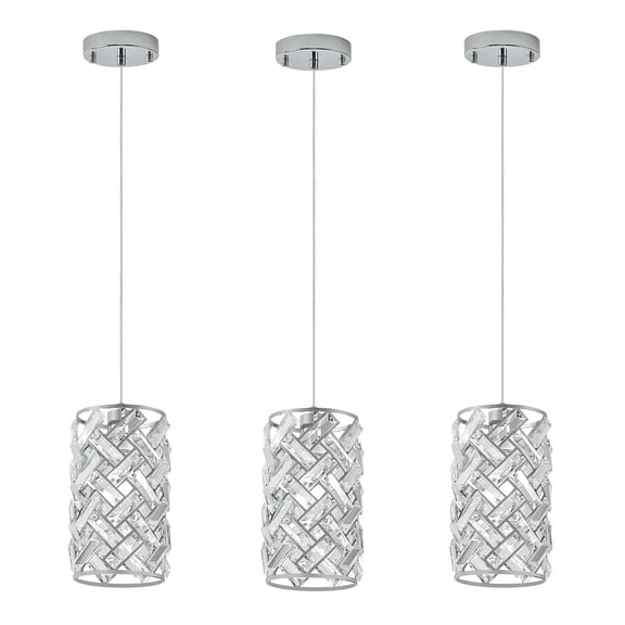 3 Pack Modern Chrome Pendant Lighting, Mini Crystal Chandelier, Adjustable Pendant Light Fixture for Kitchen Island, Dining Room, Bedroom