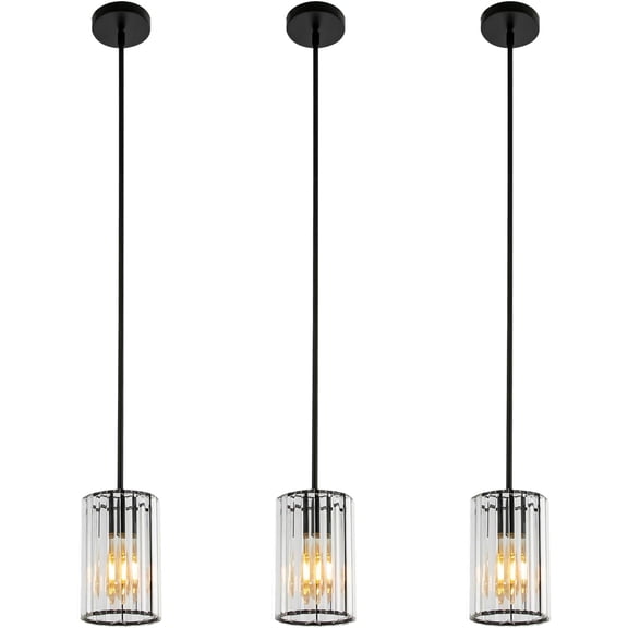 3 Pack Modern Crystal Ceiling Pendant Lighting Mini Farmhouse Light Fixture Kitchen Island Lighting Hanging Lamp Industrial Adjustable Pendant Light for Living Room Dining Room