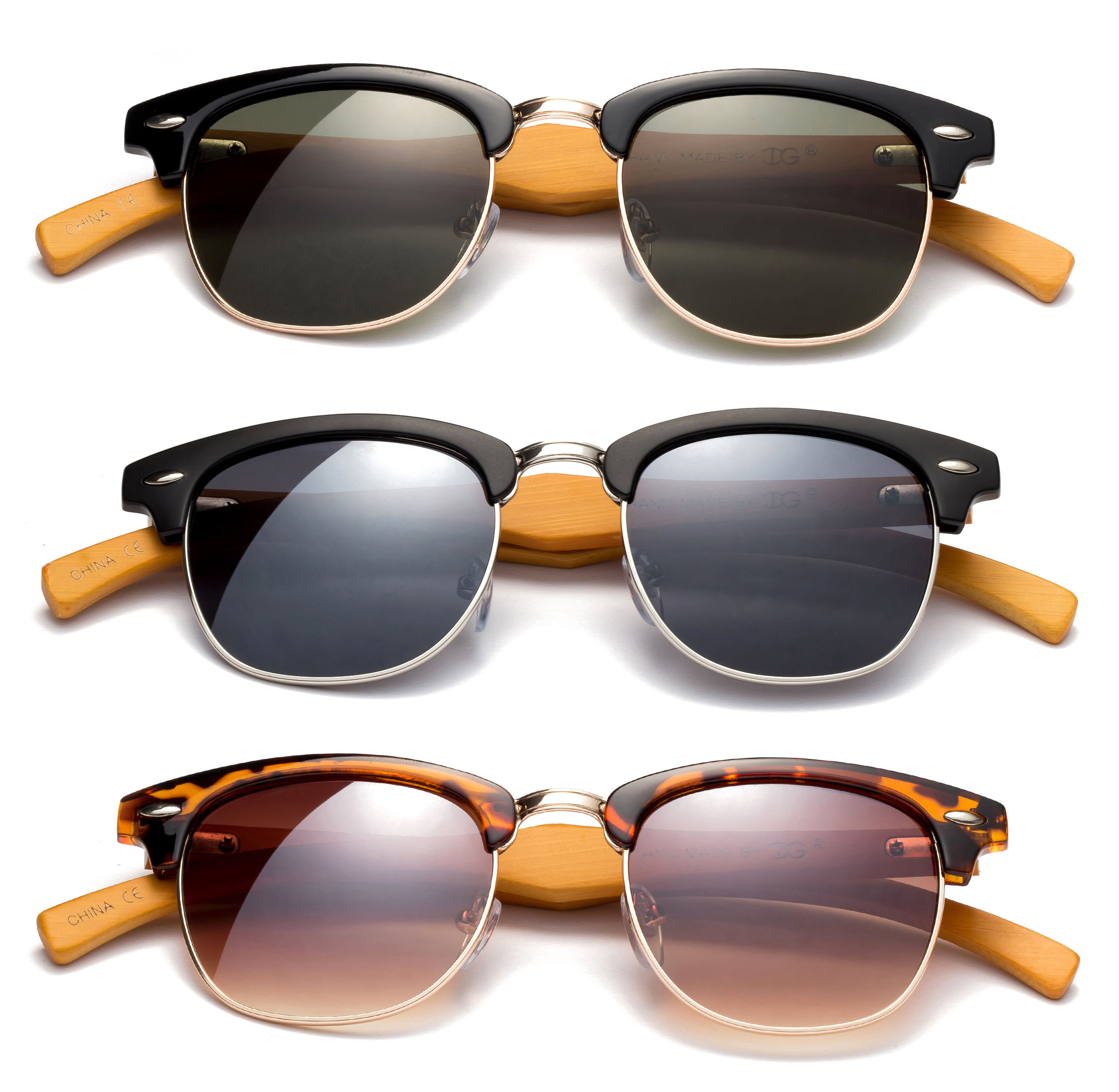 Retro Chunky Square Polarized Sunglasses with Bamboo Temple Design Amazon.com: Polarized Bamboo Temple Sunglasses Hipster  main image 2
