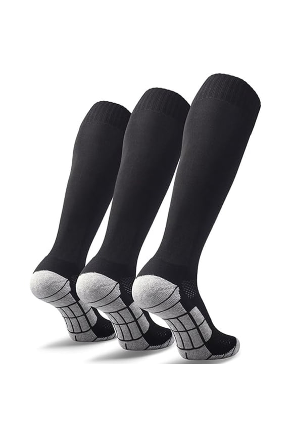 3-Pack Moisture-Wicking Soccer Socks with Arch Support & Cushioned Heel/Toe - Breathable Knee-High Sports Socks for Training/Games, All Seasons, Adults & Youth