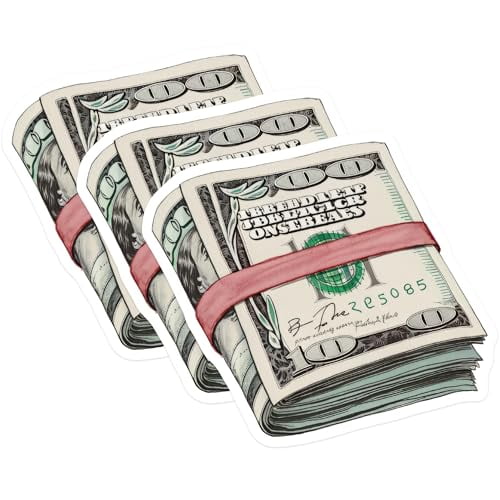 (3 Pack) Money Stack Decals - Hundred Dollar Bill Art - Cash Decal for Laptop- 3 Inches On Longest Side - Easy Peel & Apply - Made in USA - 3MCS5993
