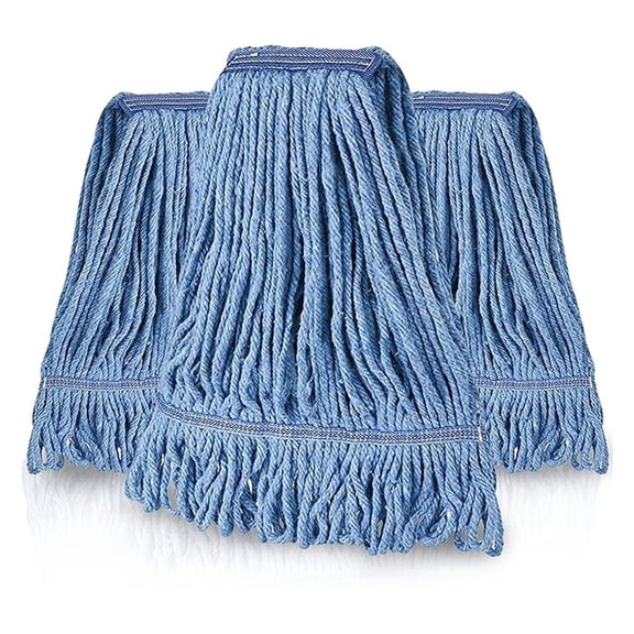 (3 Pack) Mop Head Replacement, Mop Heads Blue Cotton Looped End String, Wet Industrial Cleaning Mophead Replacements Refill, Reusable Washable Mops for Floor Cleaning Heavy Duty Mopheads