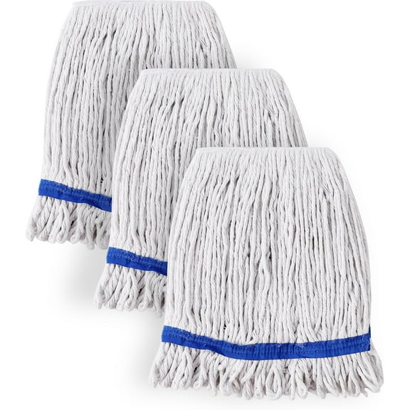 3 Pack Mop Heads Replacement, Universal Commercial Mops for Floor Cleaning, Looped-End Cotton Mop Head Refills for Multi-Surface, Home Industrial Wood Tile