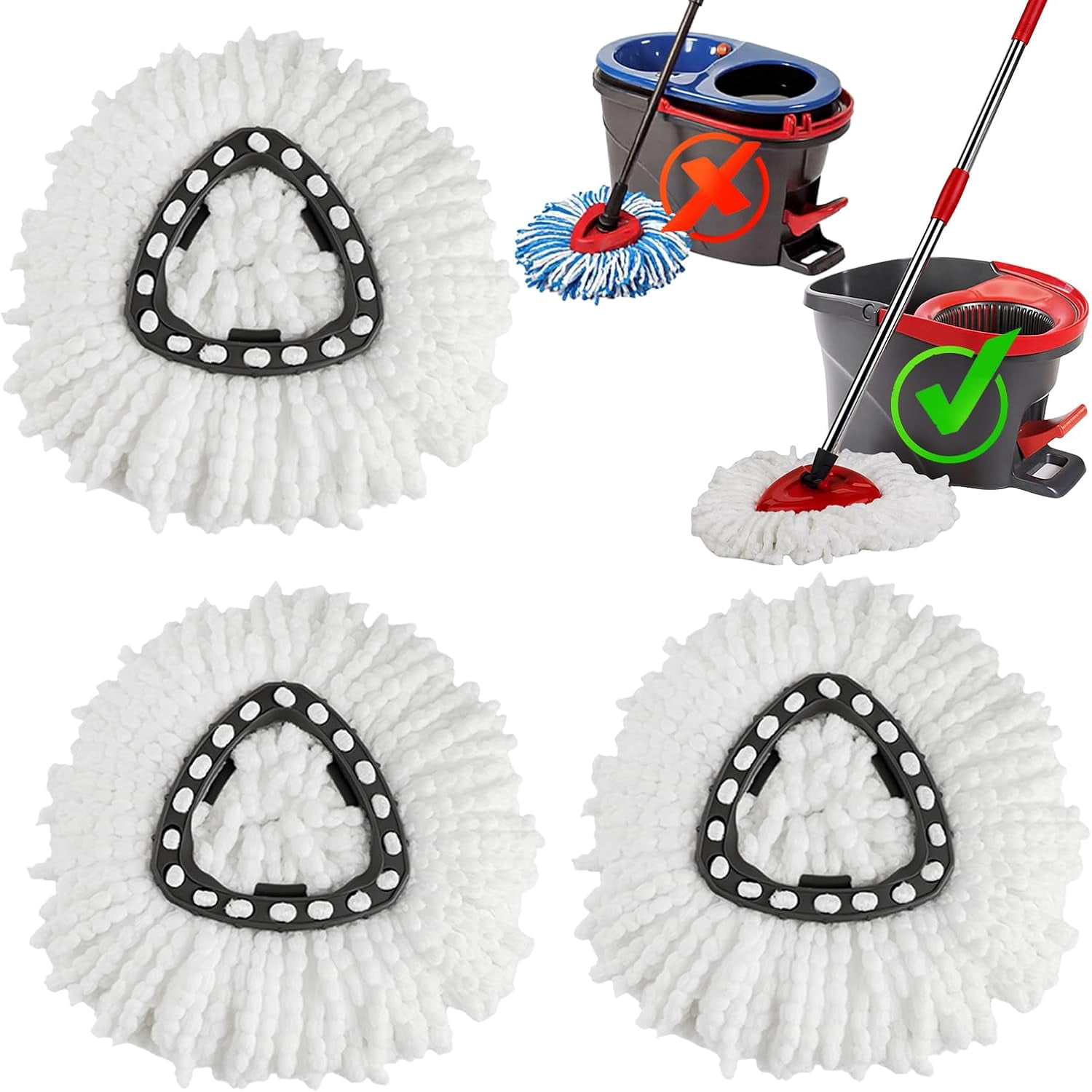 3 Pack Mop Heads Replacements, Spin Mop Replacement Heads Compatible O ...