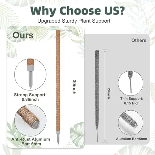 3 Pack Moss Pole, 30 Inch Monstera Plant Support Moss Poles for Climbing Plants Indoor DIY, Coco Coir Plant Pole Moss Plant Stick Support Stake Kit for Potted Plants, Pothos, Philodendron