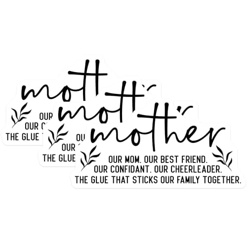 (3 Pack) Mother Decals - Mom Friend Cheerleader - Family Glue Sticker- 3 Inches On Longest Side - Easy Peel & Apply - Made in USA - 3MCS5443