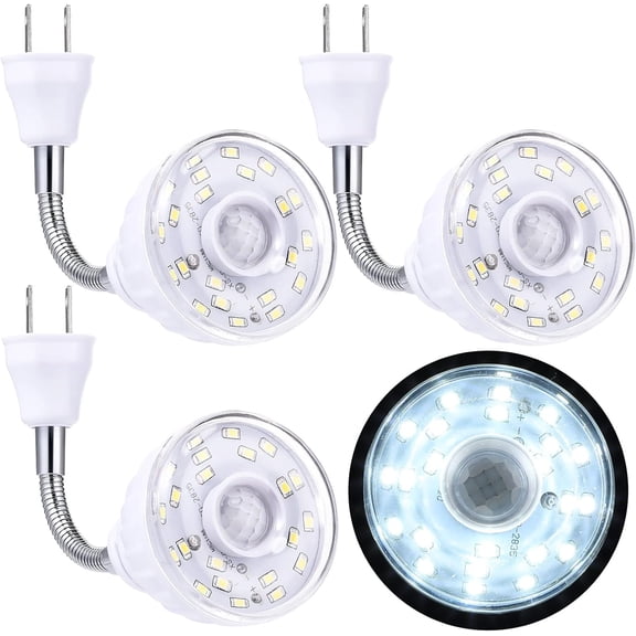 3 Pack Motion Activated LED Night Light Plug in Smart Dusk Dawn Sensor PIR Infrared Detector Lamp Flexible Rotating for Hallway Stairway Garage Basement(Cool White)