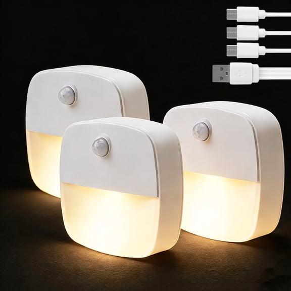 3 Pack Motion Sensor Night Lights，Super Smart Dusk to Dawn Sensor Activated, Automated On & Off, Used for Kitchen, Bathroom, Living room,Bedroom,Hallway