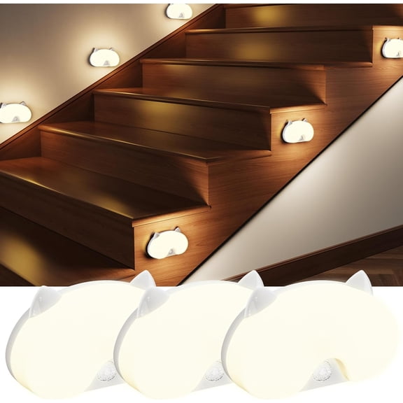 3 Pack Motion Sensor Stair Light for Indoor, Rechargeable   Stick  Anywhere Hallway Lamp,for Bedroom Under Cabinet Kitchen|  Operated  Friendly LED Step Lights