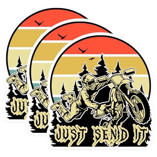 (3 Pack) Motocross Decals - Just Send It - Extreme Sports Decals - 3 Inches On Longest Side - Easy Peel & Apply - Made in USA - 3MCS0527