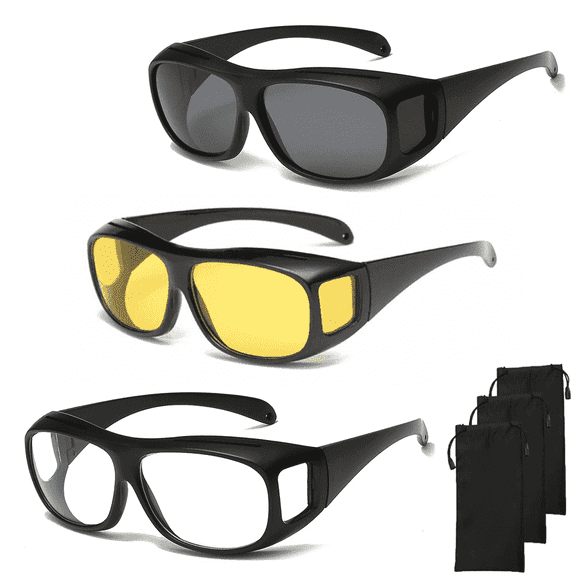 3-Pack Motorcycle Riding Glasses - UV400 Windproof/Dustproof Goggles HD Night Anti Glare Wraparound Sunglasses for Cycling, Biking, Outdoor Sports