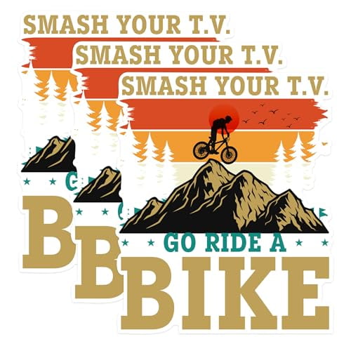 (3 Pack) Mountain Bike Decals - Smash TV Go Ride - Laptop Decals - 3 Inches On Longest Side - Easy Peel & Apply - Made in USA - 3MCS1237