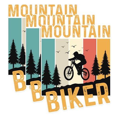 (3 Pack) Mountain Biker Decals - Cycling Laptop Decal - Retro Bike Decals - 3 Inches On Longest Side - Easy Peel & Apply - Made in USA - 3MCS1231