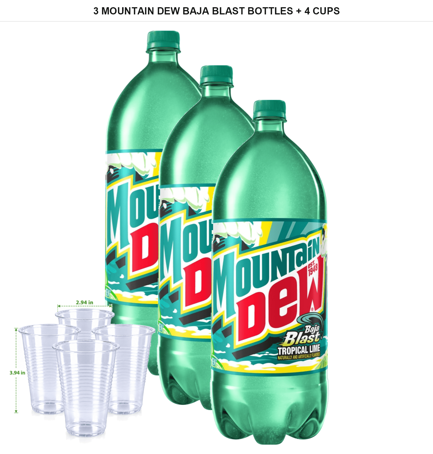 3 Pack | Mountain Dew Baja Blast Soda, 3 Bottles, 2 L Each with 4x ...