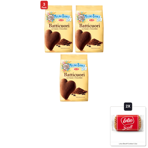 3 Pack | Mulino Bianco Batticuori (350G) & 2x Lotus Biscoff Cookies 0.2oz