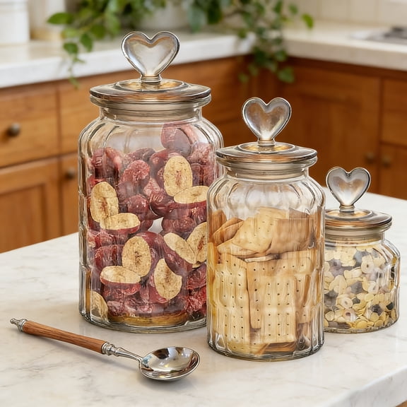 3-Pack Multi-Size Glass Storage Containers with Leakproof Airtight Lids 22oz47oz, Pantry Organizer for Coffee Beans, Flour, Sugar, Cereal, Spices Cookies