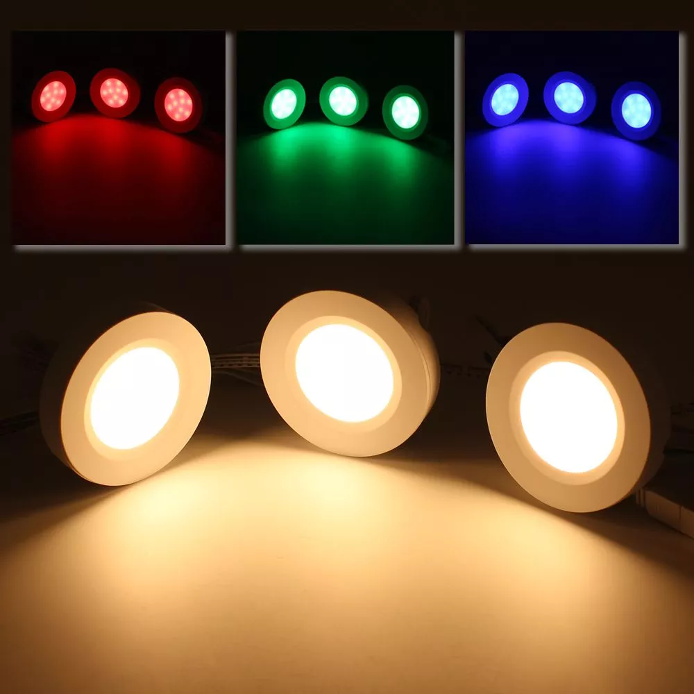 3 Pack Multi-color LED Under Cabinet Lighting Kit, LED Puck Lights, 24-key IR Remote Controller