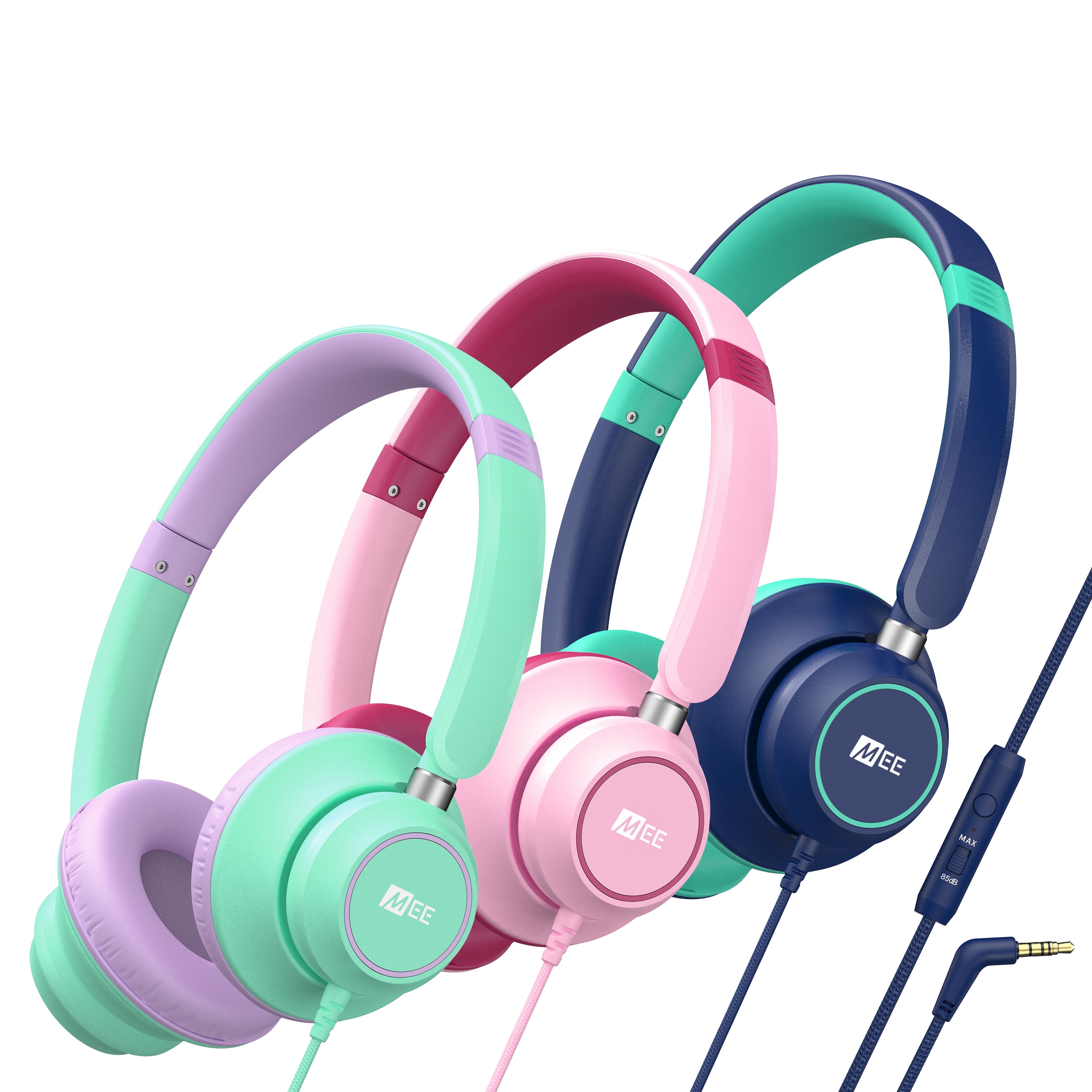 3 Pack Multicolor MEE audio KidJamz KJ45 Safe Listening Headphones for Boys and Girls / Kids / Students / School / Library / Classroom with Volume-Limiting Technology and Inline Microphone