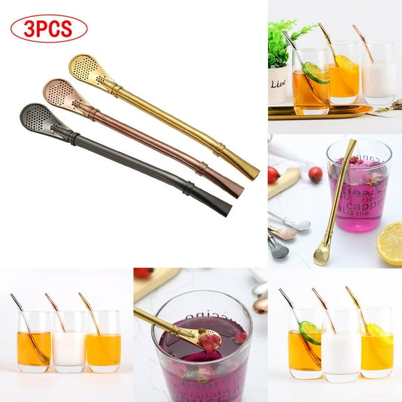 3-Pack Multifunction Stainless Steel Yerba Mate Tea Filtered Drinking Straws With Stirring Spoon Design And Smooth Surface For Easy Sipping, Stainless Steel Construction Ensures