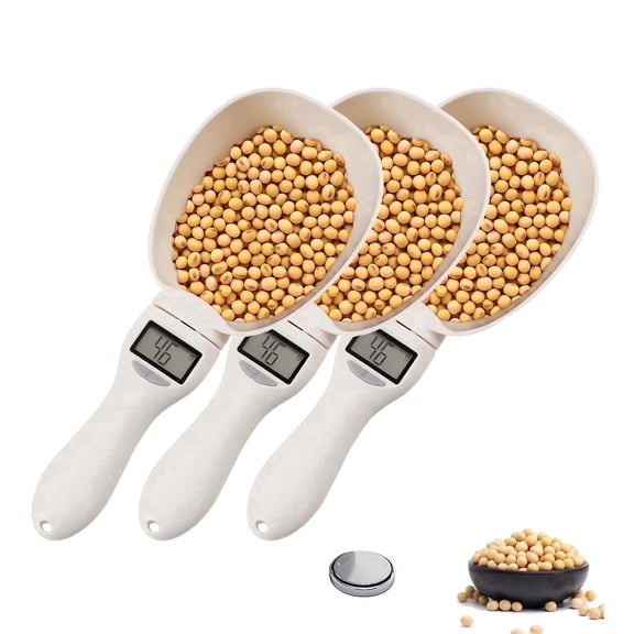 3-Pack Multifunctional High-Precision Digital Measuring Spoon Scale - with LCD Display & Detachable Scoop, 800g Max Capacity, g/ml/cup/fl'oz Switchable, Ideal for Pet Feeding, Kitchen Baking & Coffee