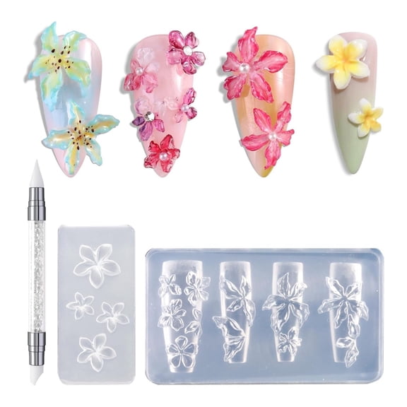 3 Pack Multipurpose Art Moulds Flower Shape Nails Template Molds Silicone Texture for Beauticians and Nails Art Learners