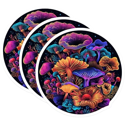 (3 Pack) Mushroom Decals - Psychedelic Art - Laptop Stickers- 3 Inches On Longest Side - Easy Peel & Apply - Made in USA - 3MCS5269