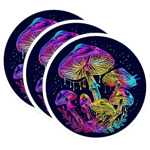 (3 Pack) Mushroom Decals - Psychedelic Art Stickers - Colorful Laptop Decals- 3 Inches On Longest Side - Easy Peel & Apply - Made in USA - 3MCS5956